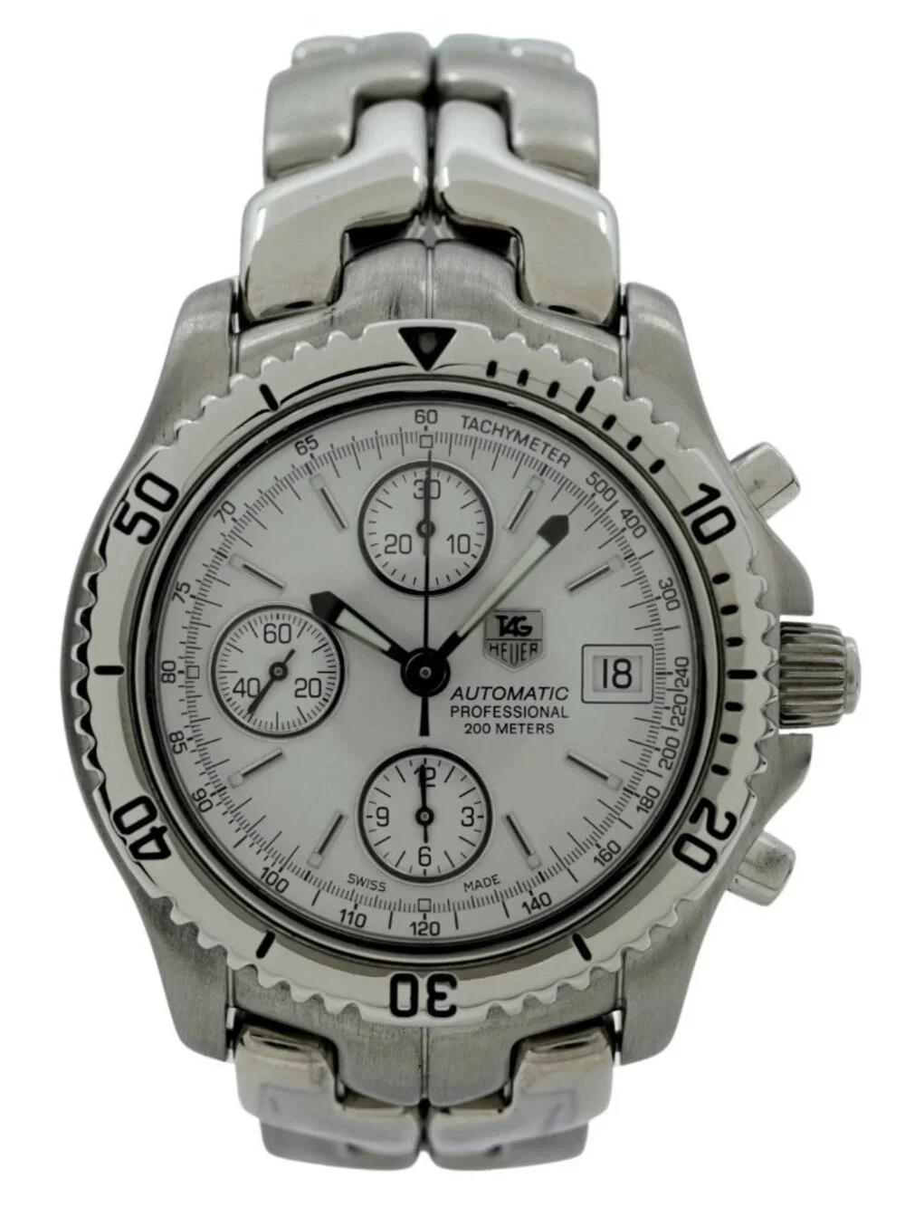 Tag Heuer 42mm Men's Link Automatic Chronograph White Dial Watch! Ref: CT2112!